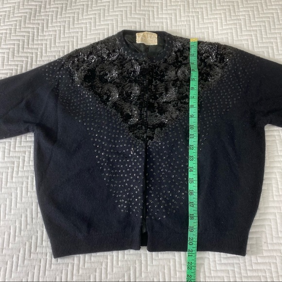 Vintage The May Co rare angora blend black sequined cardigan sweater jacket - Picture 10 of 13